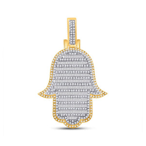 Men's Diamond Charm Pendant | 10kt Yellow Gold Mens Baguette Diamond Hamsa Charm Pendant 2 Cttw | Splendid Jewellery GND