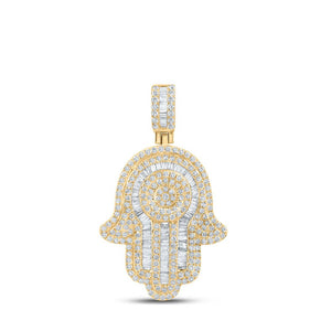 Men's Diamond Charm Pendant | 10kt Yellow Gold Mens Baguette Diamond Hamsa Charm Pendant 3 Cttw | Splendid Jewellery GND