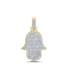 Load image into Gallery viewer, 10kt Yellow Gold Baguette and Round Diamond Hamsa Charm Pendant for Men - 7/8 Ct.t.w. Top view from the 10Kt Yellow Gold Mens Baguette Diamond Hamsa Charm Pendant 7 8 Cttwpin210271 collection by Splendid Jewellery