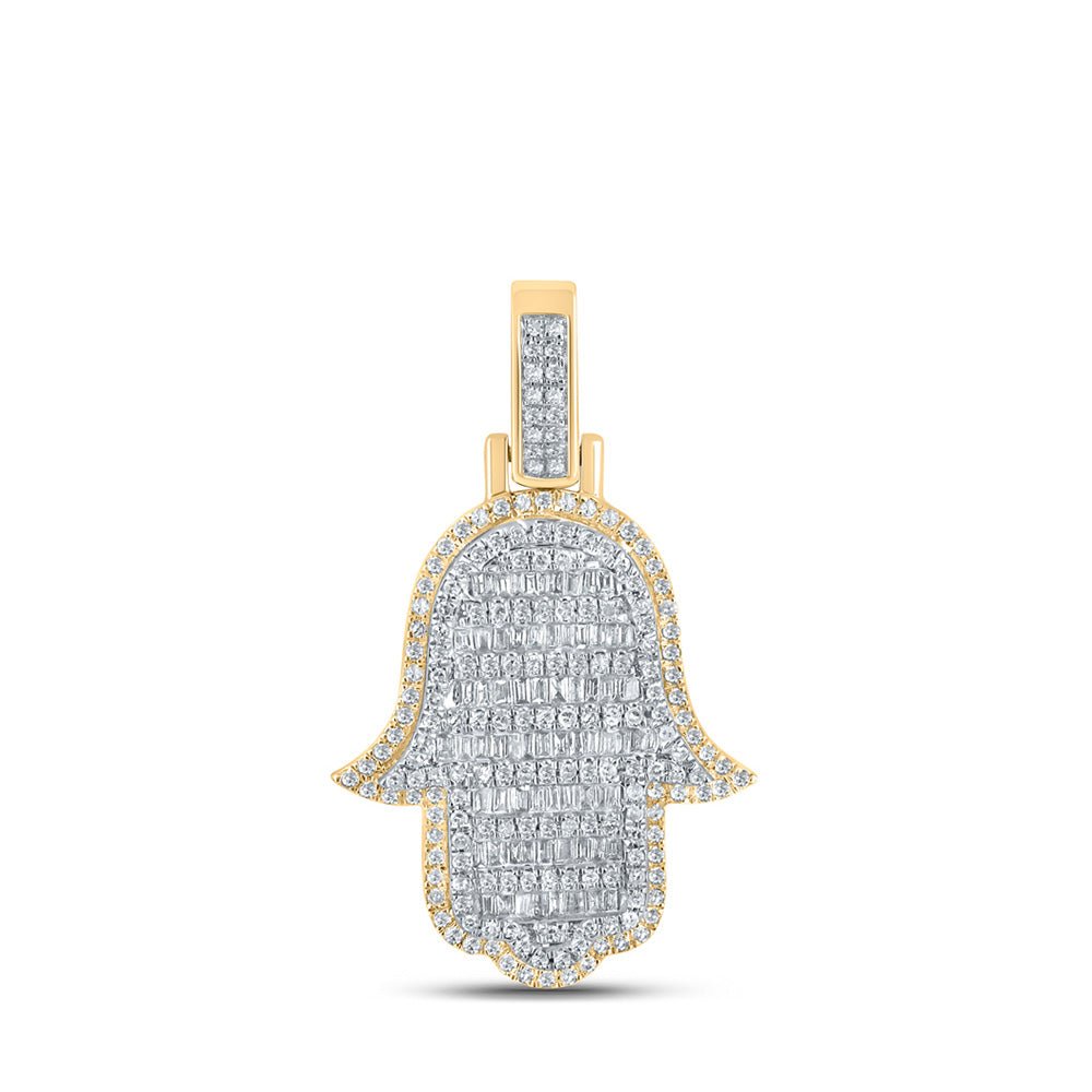 Men's Diamond Charm Pendant | 10kt Yellow Gold Mens Baguette Diamond Hamsa Charm Pendant 7/8 Cttw | Splendid Jewellery GND