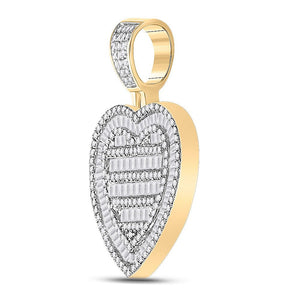 Men's Diamond Charm Pendant | 10kt Yellow Gold Mens Baguette Diamond Heart Charm Pendant 1-1/3 Cttw | Splendid Jewellery GND