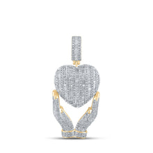 Load image into Gallery viewer, 10kt Yellow Gold Baguette and Round Diamond Heart Hands Charm Pendant - 1-3/4 Cttw Top view from the 10Kt Yellow Gold Mens Baguette Diamond Heart Hands Charm Pendant 1 3 4 Cttwpin217526 collection by Splendid Jewellery