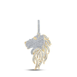 Men's Diamond Charm Pendant | 10kt Yellow Gold Mens Baguette Diamond Horse Mane Charm Pendant 2-5/8 Cttw | Splendid Jewellery GND