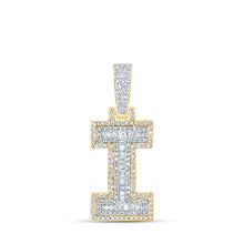 Load image into Gallery viewer, 10kt Yellow Gold Baguette Diamond Initial Charm Pendant for Men - 1/2 Cttw Top view from the 10Kt Yellow Gold Mens Baguette Diamond I Initial Letter Charm Pendant 1 2 Cttwpin216984 collection by Splendid Jewellery