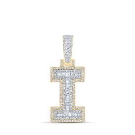 10kt Yellow Gold Baguette Diamond Initial Charm Pendant for Men - 1/2 Cttw Top view from the 10Kt Yellow Gold Mens Baguette Diamond I Initial Letter Charm Pendant 1 2 Cttwpin216984 collection by Splendid Jewellery