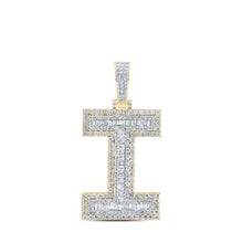 Load image into Gallery viewer, 10kt Yellow Gold Baguette Diamond I Initial Charm Pendant - 2-7/8 Cttw Top view from the 10Kt Yellow Gold Mens Baguette Diamond I Initial Letter Charm Pendant 2 7 8 Cttwpin232756 collection by Splendid Jewellery