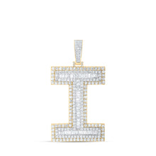 Load image into Gallery viewer, 10kt Yellow Gold Men&#39;s Baguette Diamond I Initial Charm Pendant - 5 Cttw | Splendid Jewellery Top view from the 10Kt Yellow Gold Mens Baguette Diamond I Initial Letter Charm Pendant 5 Cttwpin216689 collection by Splendid Jewellery