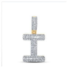 Load image into Gallery viewer, 10kt Yellow Gold Men&#39;s Baguette Diamond I Initial Letter Pendant - 3/8 Cttw product  Top View from Splendid Jewellery