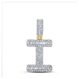 10kt Yellow Gold Men's Baguette Diamond I Initial Letter Pendant - 3/8 Cttw product  Top View from Splendid Jewellery