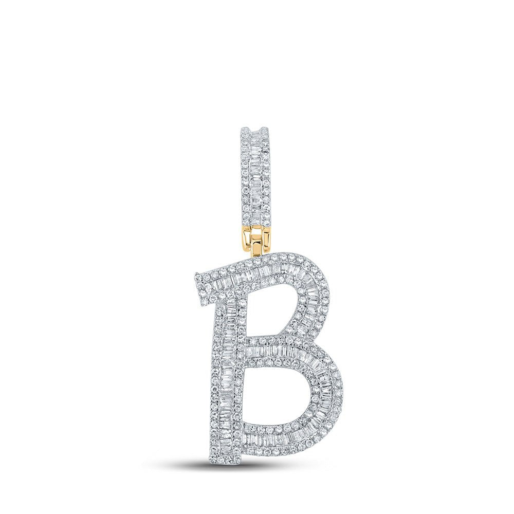 Men's Diamond Charm Pendant | 10kt Yellow Gold Mens Baguette Diamond Initial B Letter Charm Pendant 1 Cttw | Splendid Jewellery GND