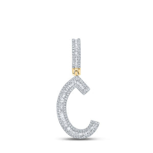 Men's Diamond Charm Pendant | 10kt Yellow Gold Mens Baguette Diamond Initial C Letter Charm Pendant 3/4 Cttw | Splendid Jewellery GND