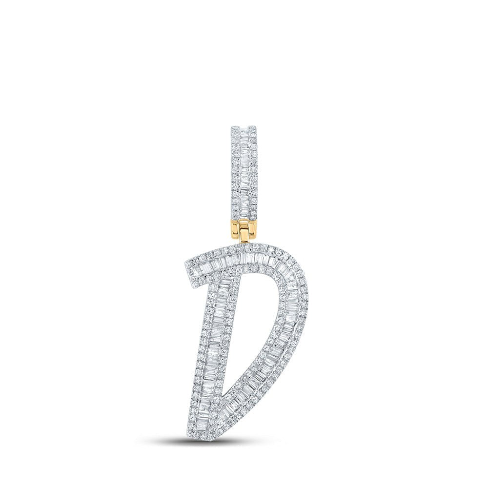 Men's Diamond Charm Pendant | 10kt Yellow Gold Mens Baguette Diamond Initial D Letter Charm Pendant 3/4 Cttw | Splendid Jewellery GND