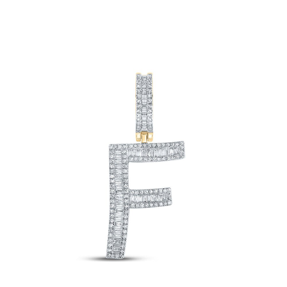 Men's Diamond Charm Pendant | 10kt Yellow Gold Mens Baguette Diamond Initial F Letter Charm Pendant 3/4 Cttw | Splendid Jewellery GND