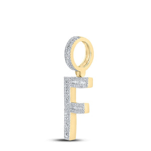 Men's Diamond Charm Pendant | 10kt Yellow Gold Mens Baguette Diamond Initial F Letter Charm Pendant 3/4 Cttw | Splendid Jewellery GND