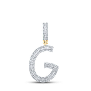 Men's Diamond Charm Pendant | 10kt Yellow Gold Mens Baguette Diamond Initial G Letter Charm Pendant 3/4 Cttw | Splendid Jewellery GND