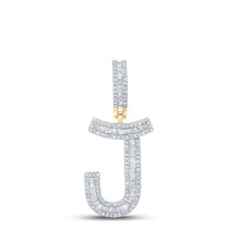 Load image into Gallery viewer, 10kt Yellow Gold Men&#39;s Baguette Diamond Initial J Letter Charm Pendant - 3/4 Cttw Top view from the 10Kt Yellow Gold Mens Baguette Diamond Initial J Letter Charm Pendant 3 4 Cttwpin289843 collection by Splendid Jewellery