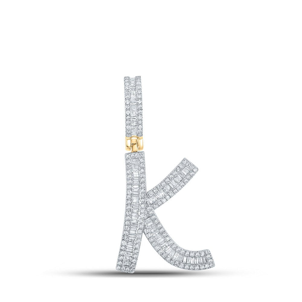 Men's Diamond Charm Pendant | 10kt Yellow Gold Mens Baguette Diamond Initial K Letter Charm Pendant 3/4 Cttw | Splendid Jewellery GND