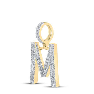 Men's Diamond Charm Pendant | 10kt Yellow Gold Mens Baguette Diamond Initial M Letter Charm Pendant 1 Cttw | Splendid Jewellery GND