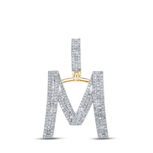 Load image into Gallery viewer, 10kt Yellow Gold Men&#39;s Baguette Diamond Initial M Letter Charm Pendant - 1 Cttw Top view from the 10Kt Yellow Gold Mens Baguette Diamond Initial M Letter Charm Pendant 1 Cttwpin289880 collection by Splendid Jewellery