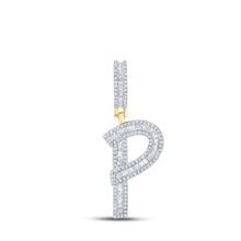 Load image into Gallery viewer, 10kt Yellow Gold Men&#39;s Baguette Diamond Initial P Letter Charm Pendant - 3/4 Cttw | Splendid Jewellery Top view from the 10Kt Yellow Gold Mens Baguette Diamond Initial P Letter Charm Pendant 3 4 Cttwpin289885 collection by Splendid Jewellery