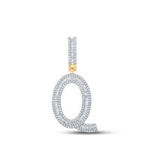 Men's Diamond Charm Pendant | 10kt Yellow Gold Mens Baguette Diamond Initial Q Letter Charm Pendant 3/4 Cttw | Splendid Jewellery GND