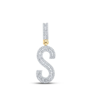 Men's Diamond Charm Pendant | 10kt Yellow Gold Mens Baguette Diamond Initial S Letter Charm Pendant 3/4 Cttw | Splendid Jewellery GND