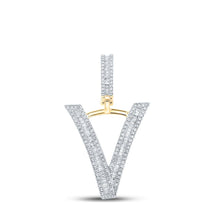 Load image into Gallery viewer, 10kt Yellow Gold Baguette Diamond Initial V Letter Charm Pendant for Men - 3/4 Ct.t.w. Top view from the 10Kt Yellow Gold Mens Baguette Diamond Initial V Letter Charm Pendant 3 4 Cttwpin289886 collection by Splendid Jewellery