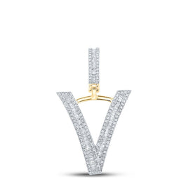 10kt Yellow Gold Baguette Diamond Initial V Letter Charm Pendant for Men - 3/4 Ct.t.w. Top view from the 10Kt Yellow Gold Mens Baguette Diamond Initial V Letter Charm Pendant 3 4 Cttwpin289886 collection by Splendid Jewellery