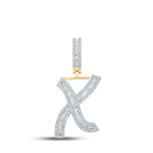 Load image into Gallery viewer, 10kt Yellow Gold Men&#39;s Baguette Diamond Initial X Letter Charm Pendant - 3/4 Cttw | Splendid Jewellery Top view from the 10Kt Yellow Gold Mens Baguette Diamond Initial X Letter Charm Pendant 3 4 Cttwpin289812 collection by Splendid Jewellery