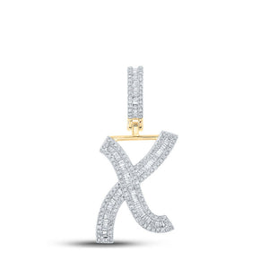 Men's Diamond Charm Pendant | 10kt Yellow Gold Mens Baguette Diamond Initial X Letter Charm Pendant 3/4 Cttw | Splendid Jewellery GND