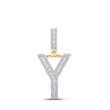 Load image into Gallery viewer, 10kt Yellow Gold Men&#39;s Baguette Diamond Initial Y Letter Charm Pendant - 5/8 Cttw Top view from the 10Kt Yellow Gold Mens Baguette Diamond Initial Y Letter Charm Pendant 5 8 Cttwpin289817 collection by Splendid Jewellery