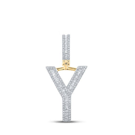 10kt Yellow Gold Men's Baguette Diamond Initial Y Letter Charm Pendant - 5/8 Cttw Top view from the 10Kt Yellow Gold Mens Baguette Diamond Initial Y Letter Charm Pendant 5 8 Cttwpin289817 collection by Splendid Jewellery