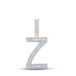 Men's Diamond Charm Pendant | 10kt Yellow Gold Mens Baguette Diamond Initial Z Letter Charm Pendant 3/4 Cttw | Splendid Jewellery GND