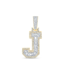 Load image into Gallery viewer, 10kt Yellow Gold Men&#39;s Baguette Diamond J Initial Charm Pendant - 1/2 Cttw Top view from the 10Kt Yellow Gold Mens Baguette Diamond J Initial Letter Charm Pendant 1 2 Cttwpin216988 collection by Splendid Jewellery