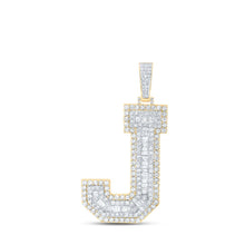 Load image into Gallery viewer, 10kt Yellow Gold Baguette Diamond J Initial Charm Pendant - 4-1/5 Cttw - Splendid Jewellery Top view from the 10Kt Yellow Gold Mens Baguette Diamond J Initial Letter Charm Pendant 4 1 5 Cttwpin216686 collection by Splendid Jewellery