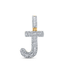 Load image into Gallery viewer, 10kt Yellow Gold Baguette Diamond J Initial Pendant for Men - 3/8 Cttw product  Top View from Splendid Jewellery