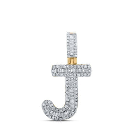 10kt Yellow Gold Baguette Diamond J Initial Pendant for Men - 3/8 Cttw product  Top View from Splendid Jewellery