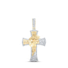10kt Yellow Gold Baguette and Round Diamond Jesus Face Cross Pendant - 1 Cttw Top view 