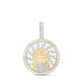 10kt Yellow Gold Baguette Diamond Jesus Medallion Circle Charm Pendant - 2-3/4 Cttw Top view from the 10Kt Yellow Gold Mens Baguette Diamond Jesus Medallion Circle Charm Pendant 2 3 4 Cttwpin216887 collection by Splendid Jewellery