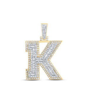 Men's Diamond Charm Pendant | 10kt Yellow Gold Mens Baguette Diamond K Initial Letter Charm Pendant 1 Cttw | Splendid Jewellery GND