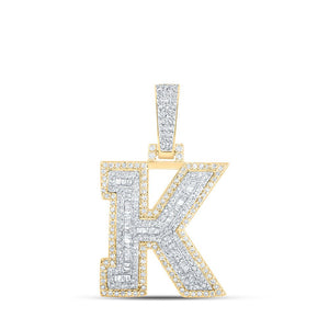 Men's Diamond Charm Pendant | 10kt Yellow Gold Mens Baguette Diamond K Initial Letter Charm Pendant 5/8 Cttw | Splendid Jewellery GND