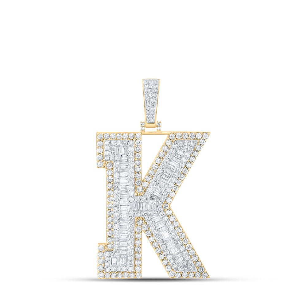 Men's Diamond Charm Pendant | 10kt Yellow Gold Mens Baguette Diamond K Initial Letter Charm Pendant 6 Cttw | Splendid Jewellery GND