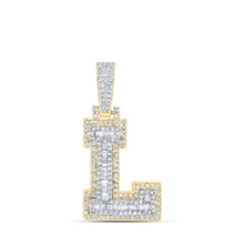 Load image into Gallery viewer, 10kt Yellow Gold Baguette Diamond L Initial Pendant for Men - 1/2 Cttw Top view from the 10Kt Yellow Gold Mens Baguette Diamond L Initial Letter Charm Pendant 1 2 Cttwpin216983 collection by Splendid Jewellery
