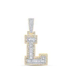 10kt Yellow Gold Baguette Diamond L Initial Pendant for Men - 1/2 Cttw Top view from the 10Kt Yellow Gold Mens Baguette Diamond L Initial Letter Charm Pendant 1 2 Cttwpin216983 collection by Splendid Jewellery