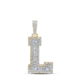 10kt Yellow Gold Men's Baguette Diamond L Initial Charm Pendant - 2-3/8 Cttw Top view from the 10Kt Yellow Gold Mens Baguette Diamond L Initial Letter Charm Pendant 2 3 8 Cttwpin232747 collection by Splendid Jewellery
