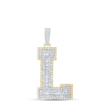 Load image into Gallery viewer, 10kt Yellow Gold Baguette Diamond L Initial Charm Pendant - 4-1/3 Cttw Top view from the 10Kt Yellow Gold Mens Baguette Diamond L Initial Letter Charm Pendant 4 1 3 Cttwpin216612 collection by Splendid Jewellery