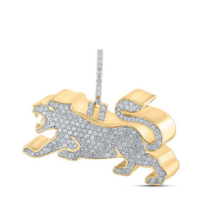 Men's Diamond Charm Pendant | 10kt Yellow Gold Mens Baguette Diamond Lion Charm Pendant 3 Cttw | Splendid Jewellery GND