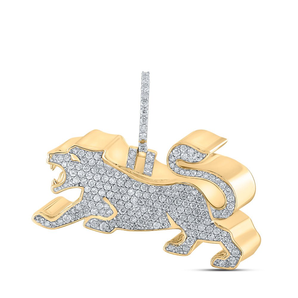 Men's Diamond Charm Pendant | 10kt Yellow Gold Mens Baguette Diamond Lion Charm Pendant 3 Cttw | Splendid Jewellery GND