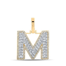 Load image into Gallery viewer, 10kt Yellow Gold Men&#39;s Baguette Diamond M Initial Letter Charm Pendant - 3/4 Cttw Top view from the 10Kt Yellow Gold Mens Baguette Diamond M Initial Letter Charm Pendant 3 4 Cttwpin218364 collection by Splendid Jewellery