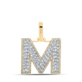 10kt Yellow Gold Men's Baguette Diamond M Initial Letter Charm Pendant - 3/4 Cttw Top view from the 10Kt Yellow Gold Mens Baguette Diamond M Initial Letter Charm Pendant 3 4 Cttwpin218364 collection by Splendid Jewellery